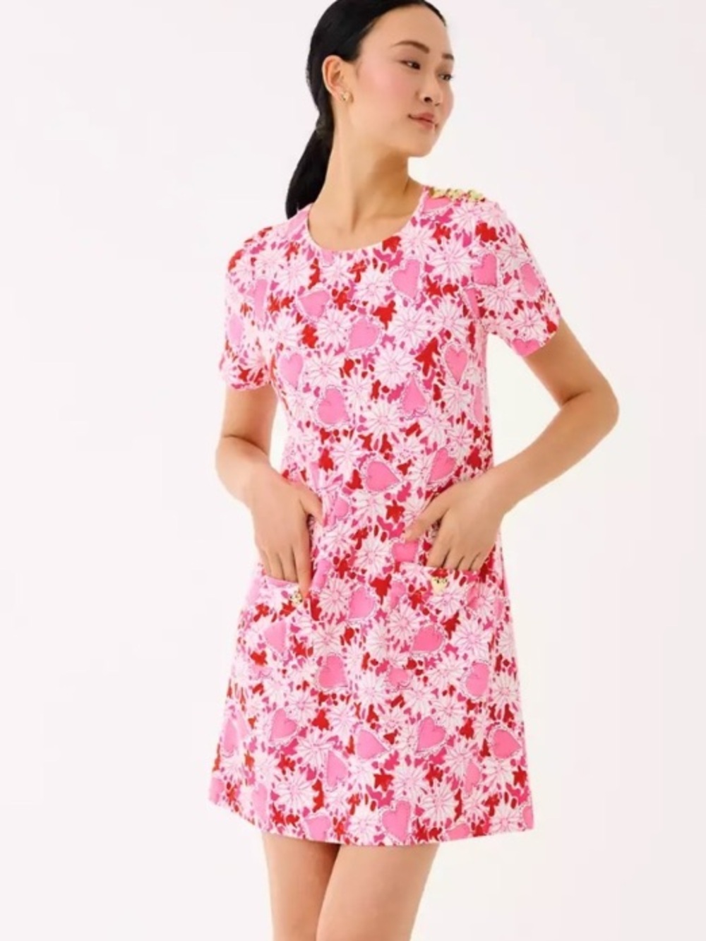 Lilly Pulitzer Pink & Red Floral Short Sleeve Cover-Up Dress